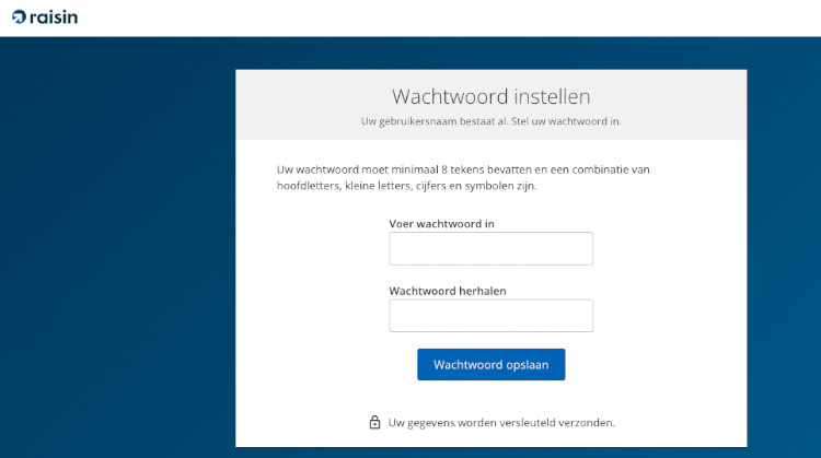 spaarrekening Raisin wachtwoord kiezen