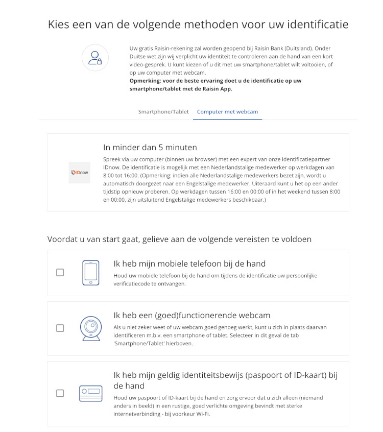 Methoden identificatie Raisin spaarrekening